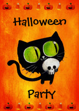 Black Halloween Cat With Skull Party Invitation