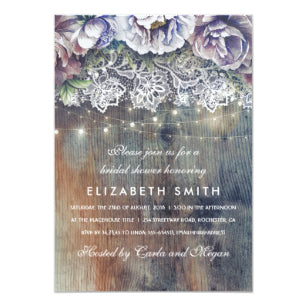 Blue And Maroon Rustic Floral Bridal Shower Invitation