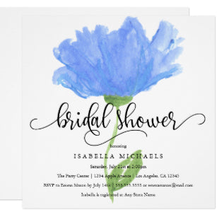 Blue Floral Watercolor Bridal Shower Invite