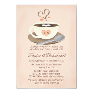 Blush Monogrammed Heart Coffee Cup Bridal Shower Invitation