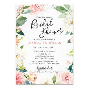 Blush Pink Florals Modern Botanical Bridal Shower Invitation