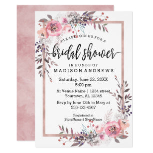 Blush Rose Gold Framed Bridal Shower Invitation