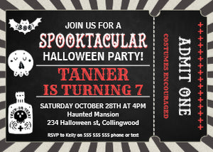Boys Halloween Ticket Birthday Invitation
