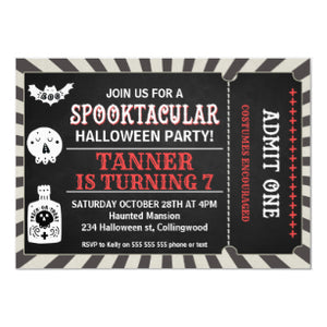 Halloween Invitation Card - Boys Halloween Ticket Birthday Invitation