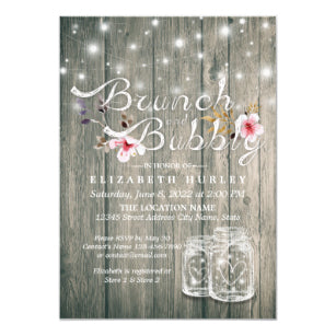 Bridal Shower Brunch Bubbly Rustic Wood Mason Jar Invitation