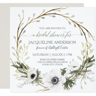 Bridal Shower Modern Anemone Twig Fern Eucalyptus Invitation