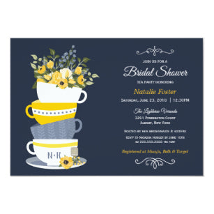 Bridal Shower Tea Party Invitation Navy Yellow