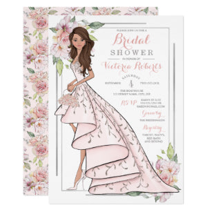 Brunette Bride Floral Bridal Shower Invitation