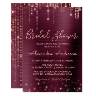 Burgundy And Rose Gold Bridal Shower Invitation