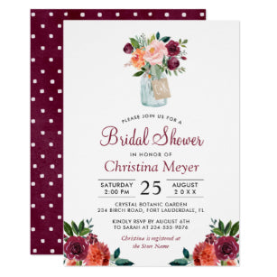 Burgundy Blush Pink Floral Mason Jar Bridal Shower Invitation