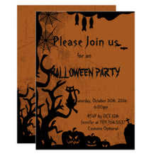 Halloween Invitation Card - Cat Pumpkin Black Tree Halloween Party Invitation