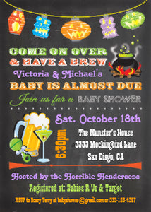 Chalkboard Halloween Baby Shower Invitations