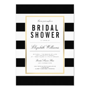Chic Black White Striped Gold Bridal Shower Invite