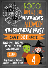 Colourful Halloween Chalkboard Birthday Invitation