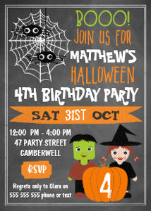 Colourful Halloween Chalkboard Birthday Invitation