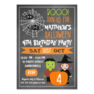 Halloween Invitation Card - Colourful Halloween Chalkboard Birthday Invitation