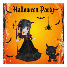 Cute Devil Girl Pitchfork Cat Halloween Invitation