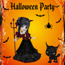 Halloween Invitation Card - Cute Devil Girl Pitchfork Cat Halloween Invitation