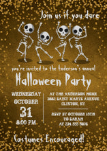Dancing Skeleton Gold Glitter Halloween Party Invitation