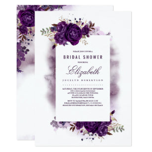Eggplant Purple Floral Watercolor Bridal Shower Invitation