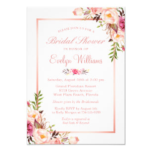 Elegant Chic Rose Gold Floral Bridal Shower Invitation
