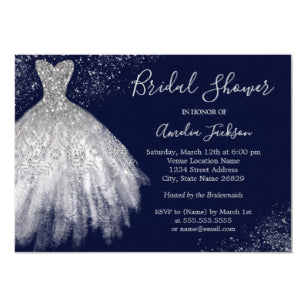 Elegant Navy Wedding Gown Bridal Shower Invitation