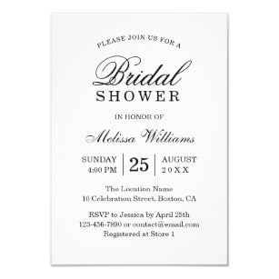 Elegant Simple Plain Black And White Bridal Shower Invitation