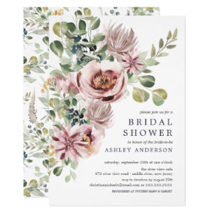 Elegant Watercolor Peonies Floral Bridal Shower Invitation