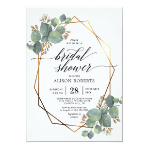 Eucalyptus Geometric Frame Bridal Shower Invitate Invitation
