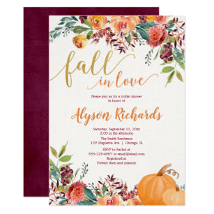 Fall In Love Autumn Floral Rustic Bridal Shower Invitation