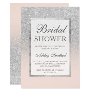 Faux Silver Glitter Blush Elegant Bridal Shower Invitation