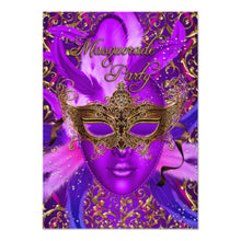 Feather Purple Gold Mask Masquerade Party Invite