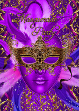 Halloween Invitation Card - Feather Purple Gold Mask Masquerade Party Invite