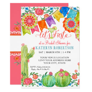 Fiesta Margarita Floral Cactus Art Bridal Shower Invitation