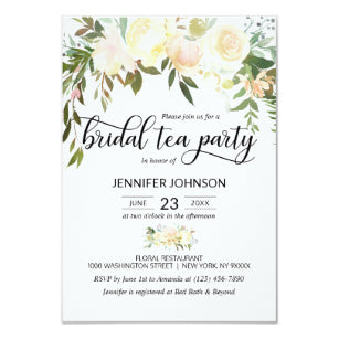 Floral Pink Ivory Cream Bridal Shower Tea Party Invitation