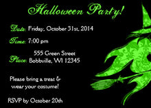 Flying Green Witch Halloween Invitation