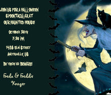 Halloween Invitation Card - Flying Witch Cat Halloween Party Invitation