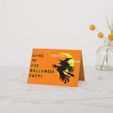 Halloween Invitation Card - Flying Witch Orange Halloween Party Invitation