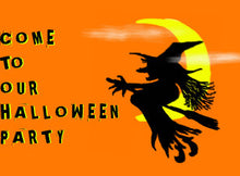 Flying Witch Orange Halloween Party Invitation