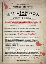 Funny Lunatic Asylum Halloween Party Invitations