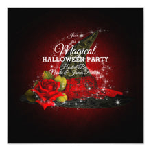 Halloween Invitation Card - Glam Witch Hat Lacy Black Red Sparkle Party Invitation