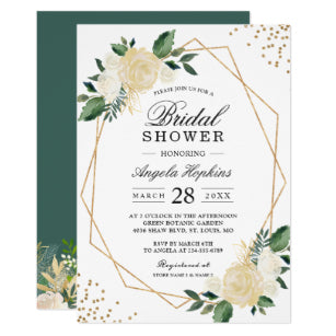 Gold Glitters Greenery Floral Bridal Shower Brunch Invitation