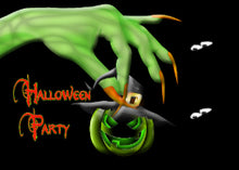 Halloween Party Invitation Green Witch Hand