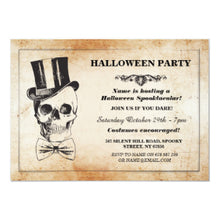 Halloween Invitation Card - Halloween Party Skull Top Hat Bow Tie Spook Invite
