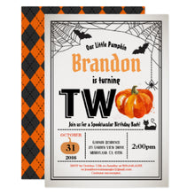 Halloween Invitation Card - Halloween Pumpkin 2nd Second Birthday Party Rustic Invitation