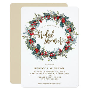 Holly Wreath Winter Bridal Shower Invite