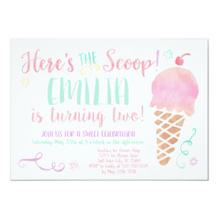 Ice Cream Social Watercolor Birthday Invitation