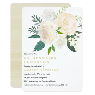 Ivory Bouquet Floral Bridesmaids Luncheon Wedding Invitation