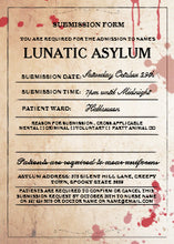 Lunatic Asylum Form Halloween Party Invite