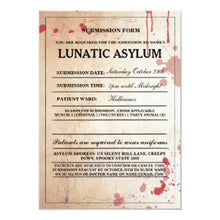 Halloween Invitation Card - Lunatic Asylum Form Halloween Party Invite